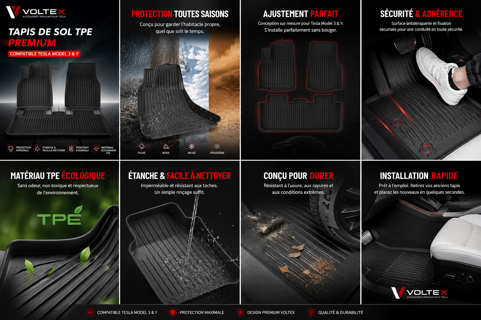 Tapis de Sol Premium Tesla | Voltex