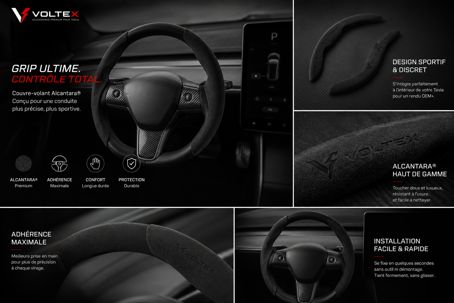 Protection de Volant Tesla Premium | Confort & Grip | Voltex
