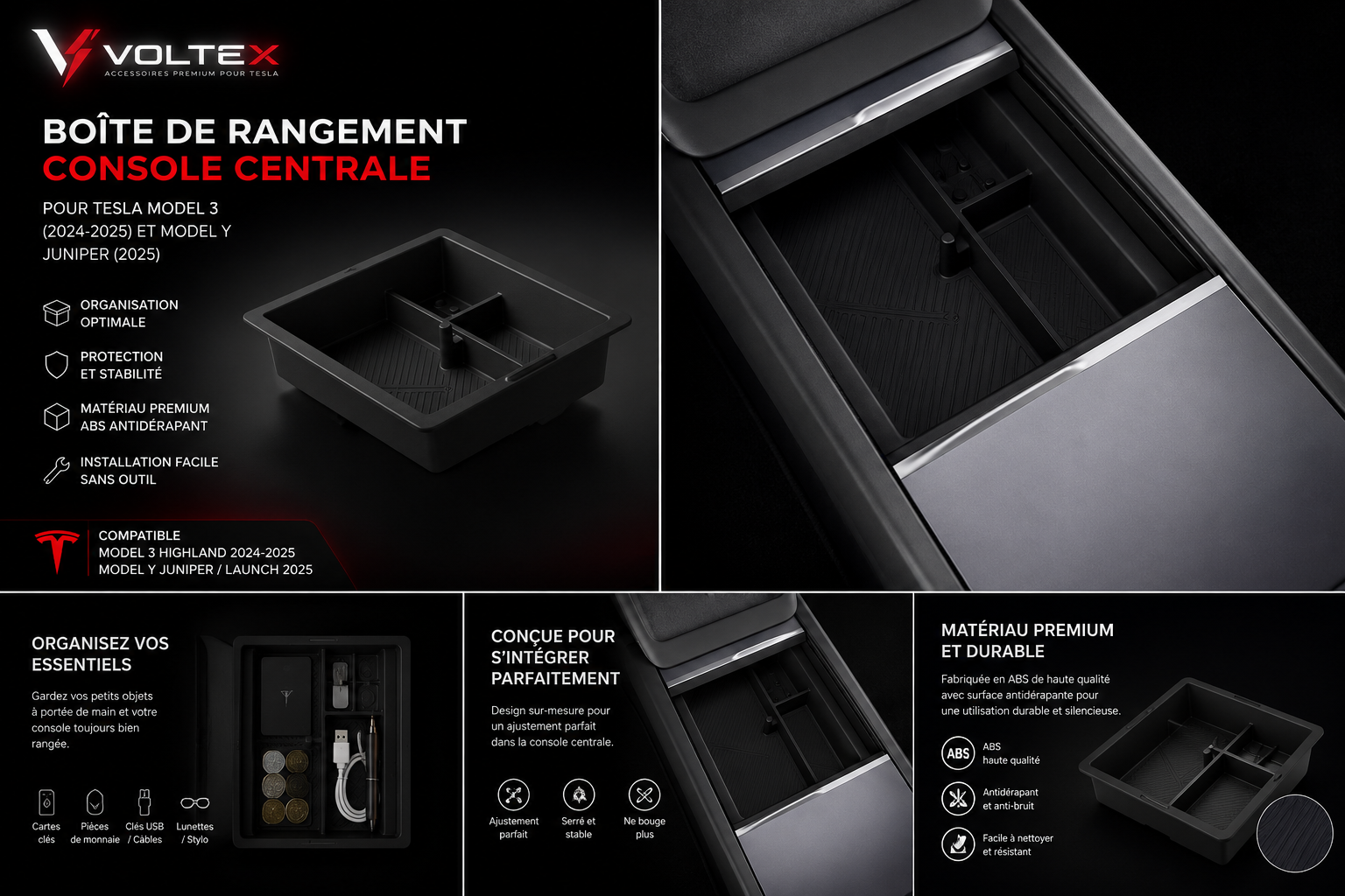 Organisateur console centrale Tesla Model 3/Y
