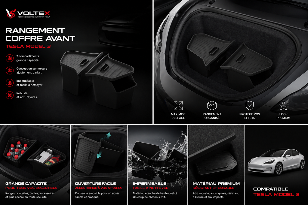 Bacs de rangement coffre Tesla Model 3/Y – Organisation premium