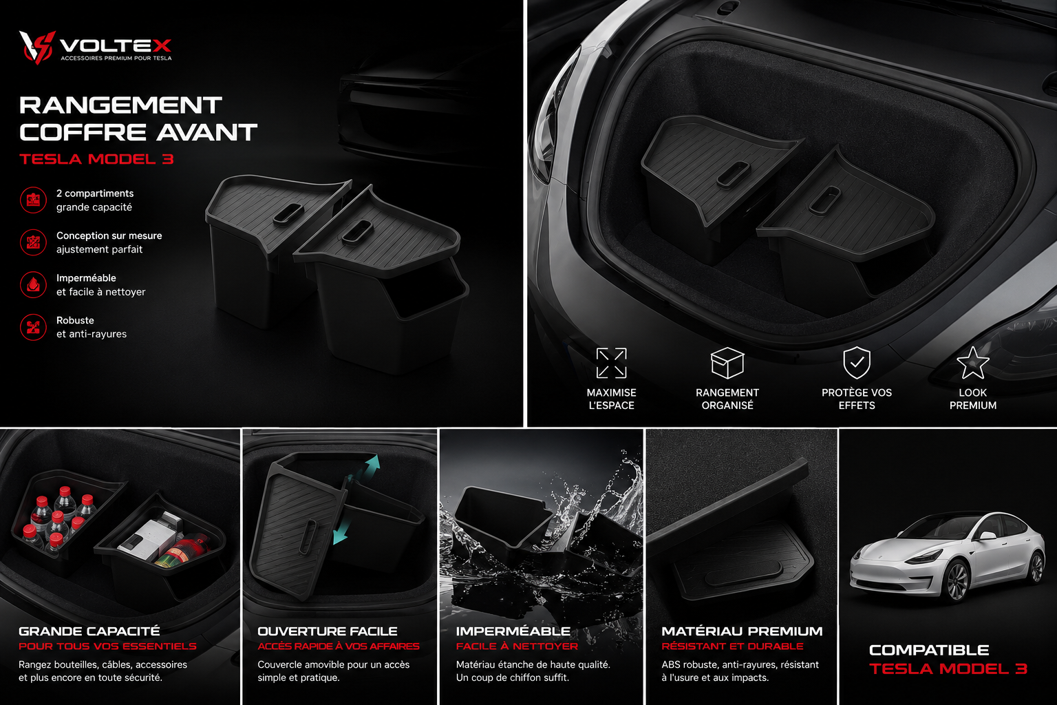 Bacs de rangement coffre Tesla Model 3/Y – Organisation premium
