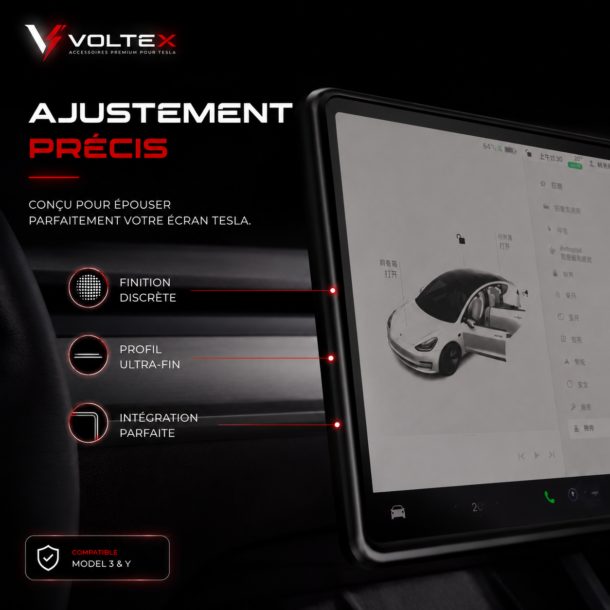 Cadre protection écran Tesla Model 3/Y – Silicone anti-chocs