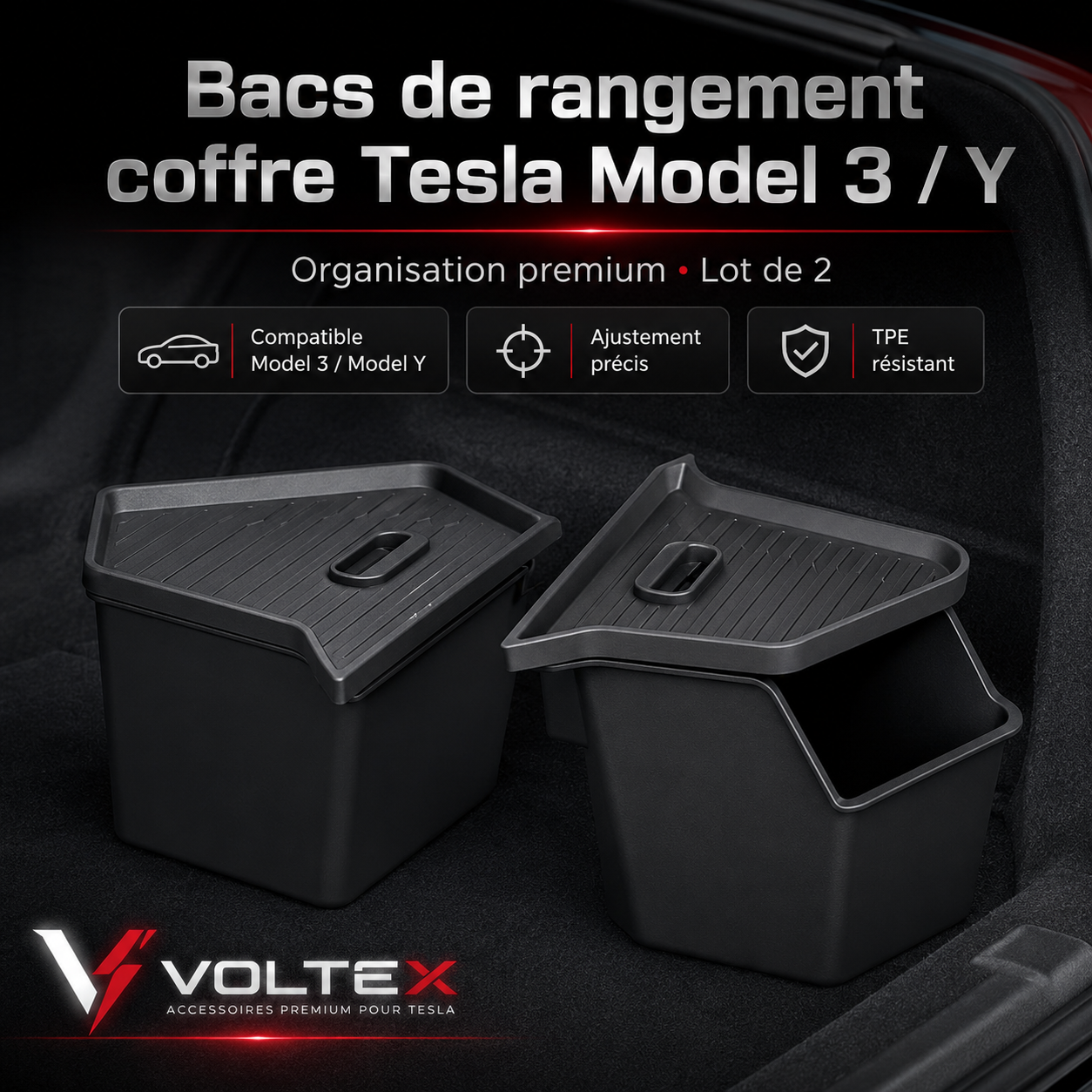 Bacs de rangement coffre Tesla Model 3/Y – Organisation premium