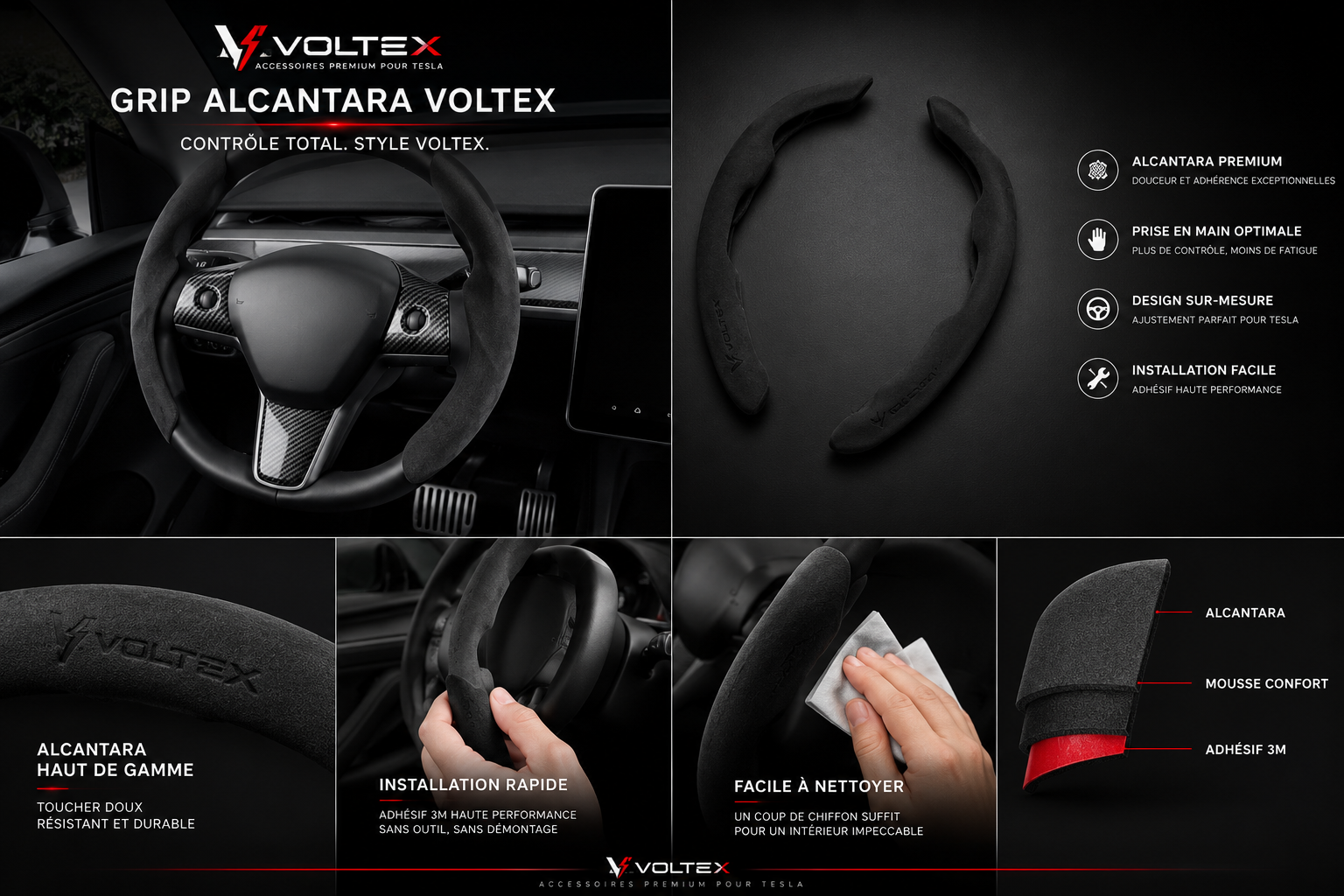 Protection de Volant Tesla Premium | Confort & Grip | Voltex
