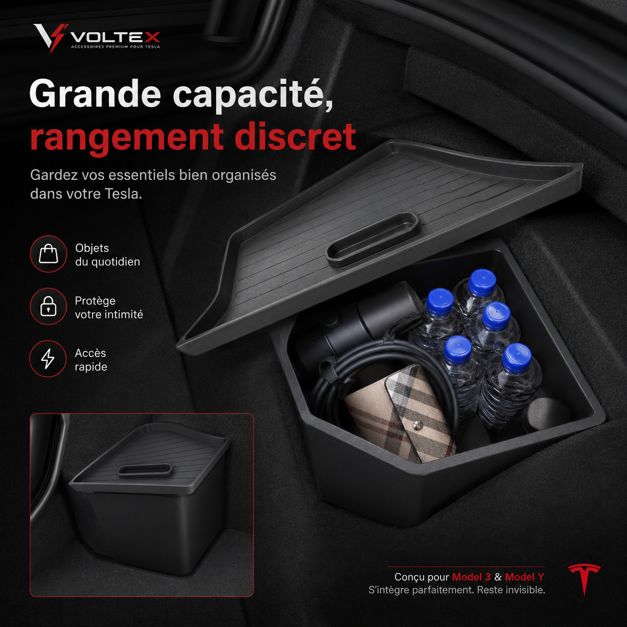 Bacs de rangement coffre Tesla Model 3/Y – Organisation premium