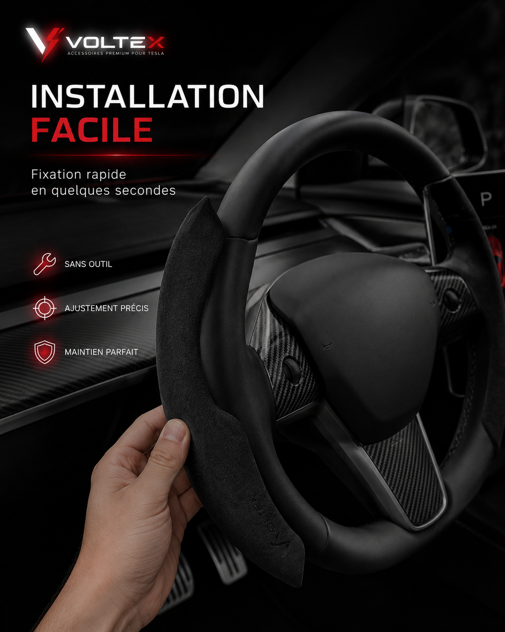 Protection de Volant Tesla Premium | Confort & Grip | Voltex