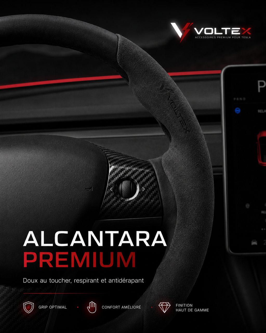 Protection de Volant Tesla Premium | Confort & Grip | Voltex