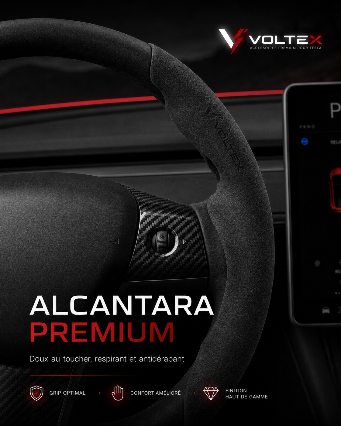 Protection de Volant Tesla Premium | Confort & Grip | Voltex