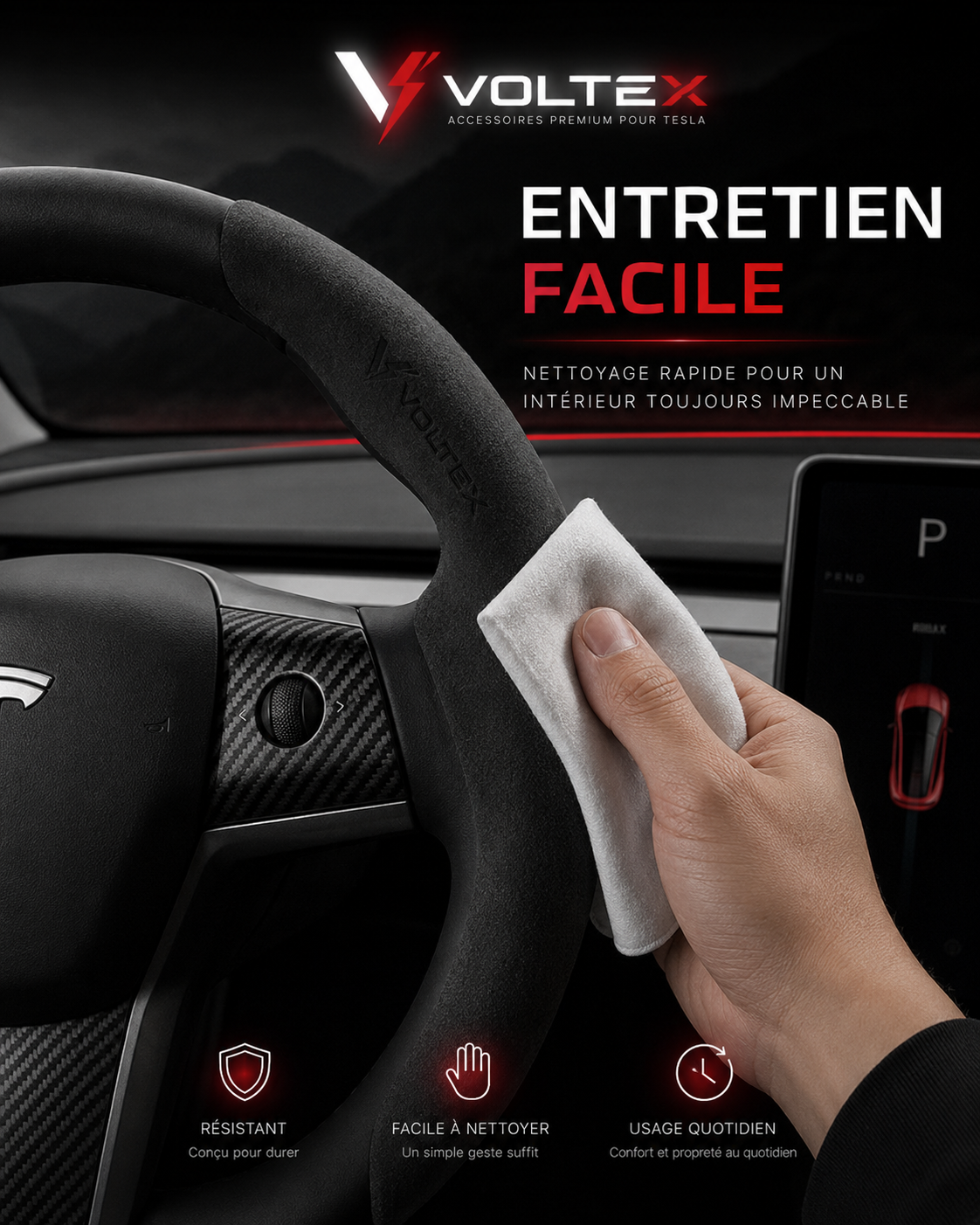 Protection de Volant Tesla Premium | Confort & Grip | Voltex
