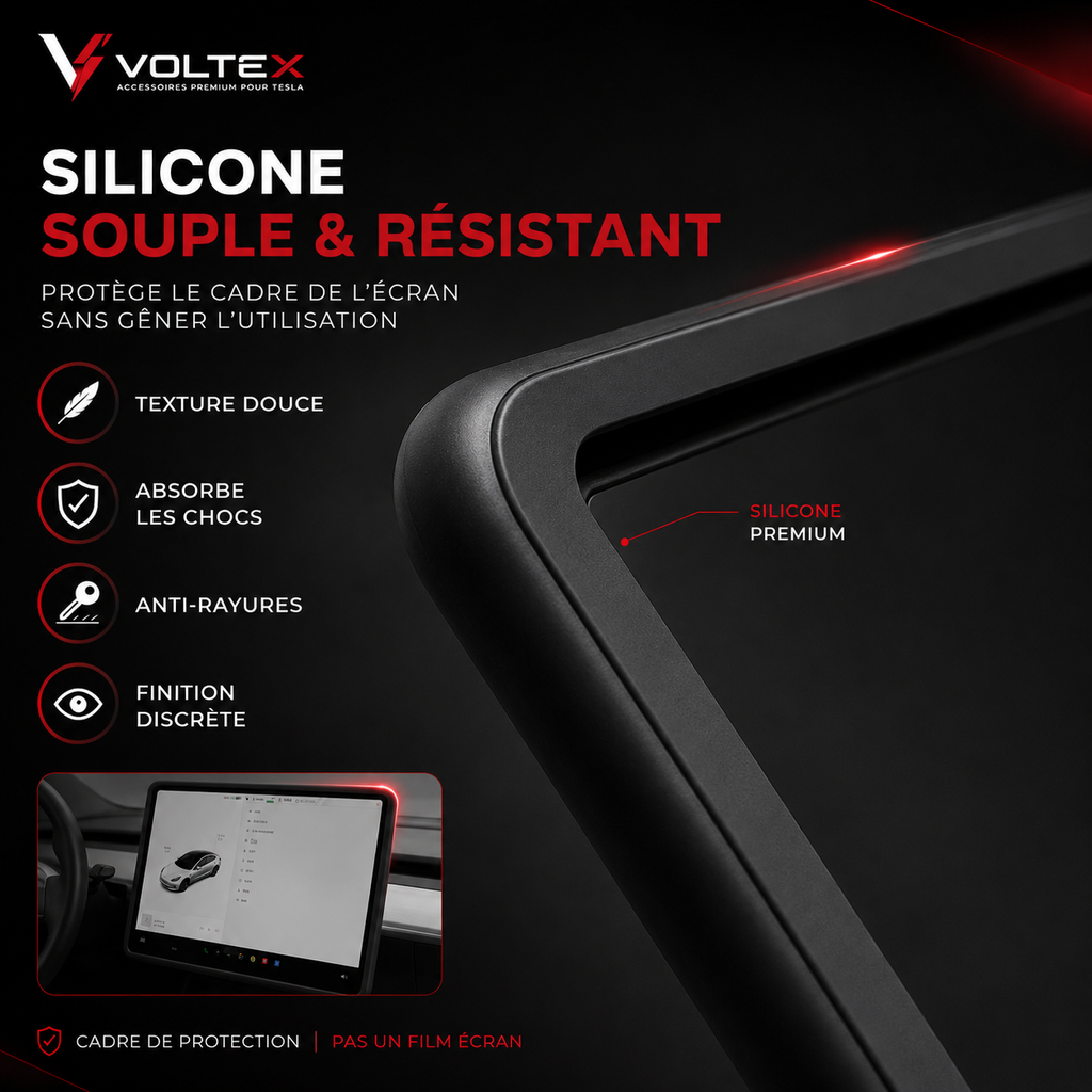 Cadre protection écran Tesla Model 3/Y – Silicone anti-chocs
