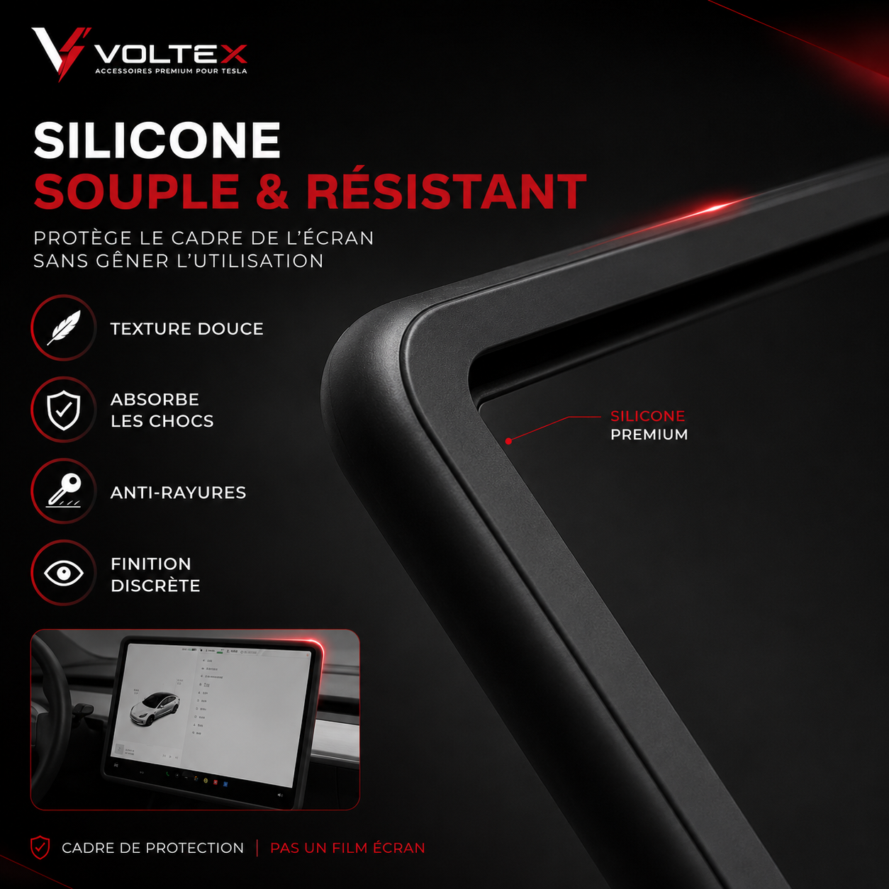 Cadre protection écran Tesla Model 3/Y – Silicone anti-chocs