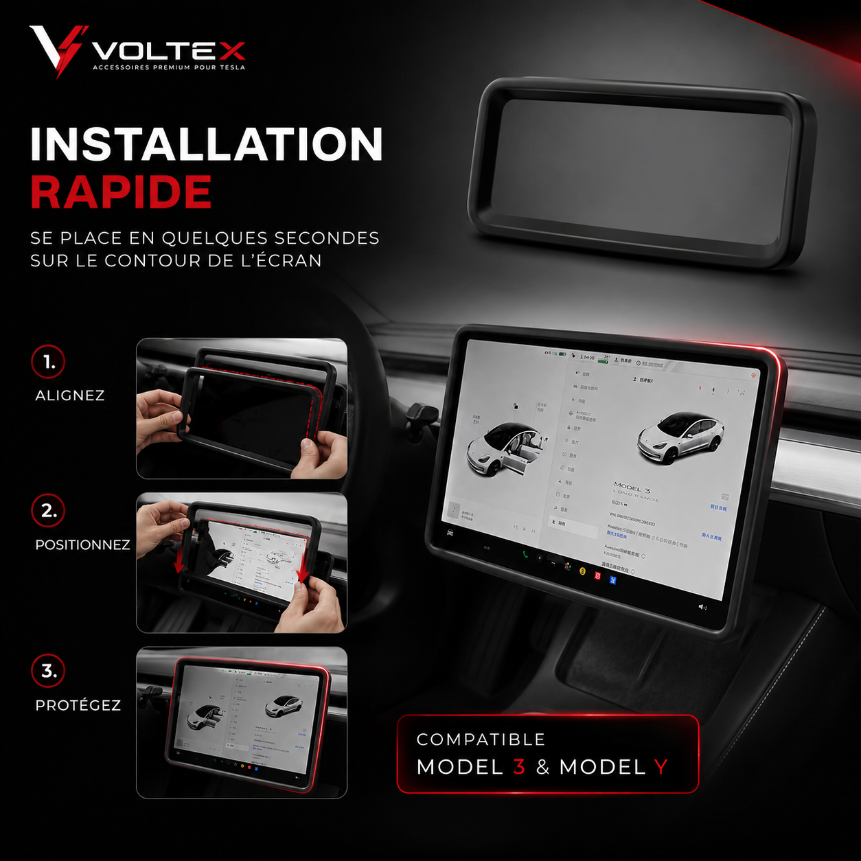 Cadre protection écran Tesla Model 3/Y – Silicone anti-chocs