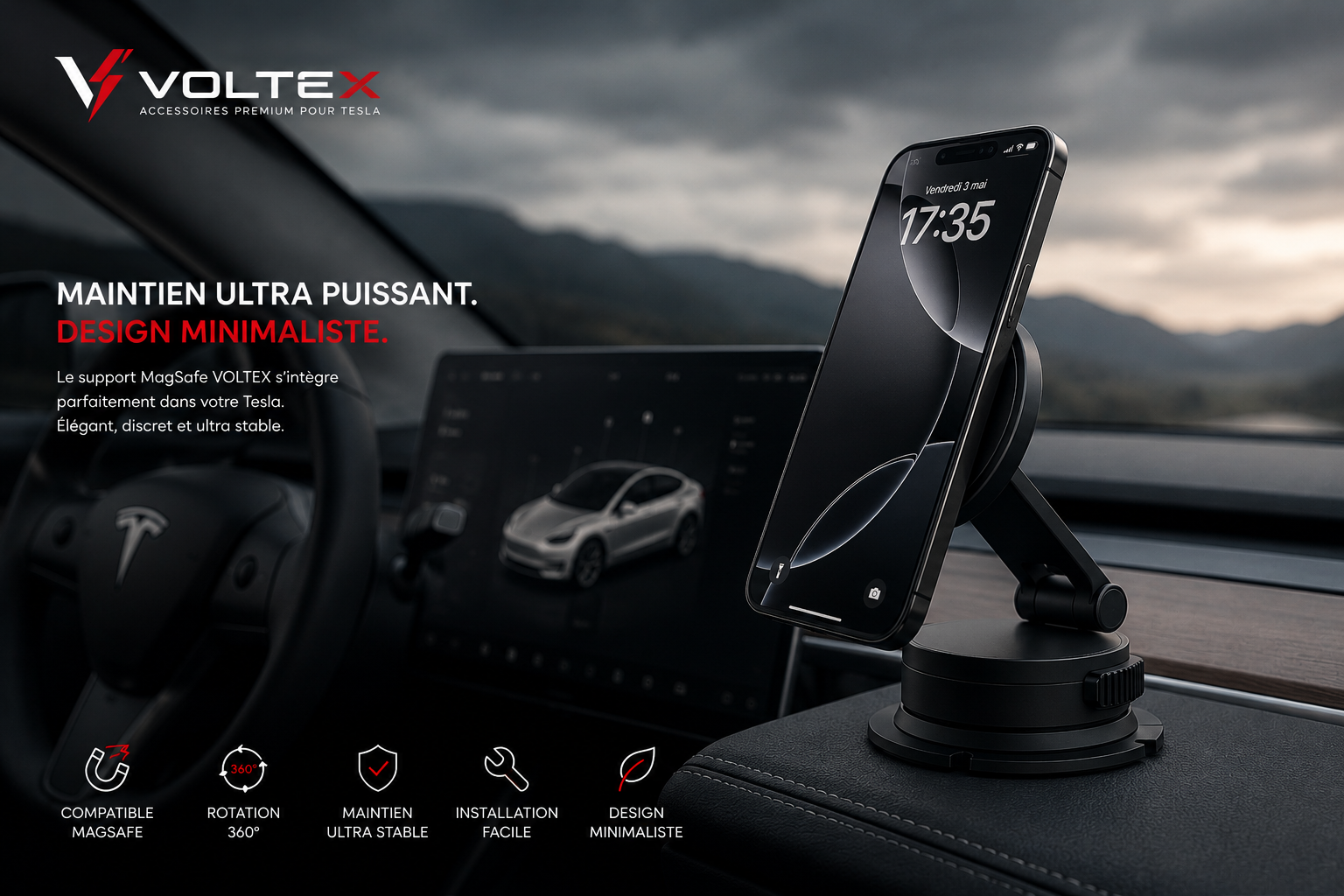 Support Téléphone Magnétique Tesla | MagSafe Premium | Voltex