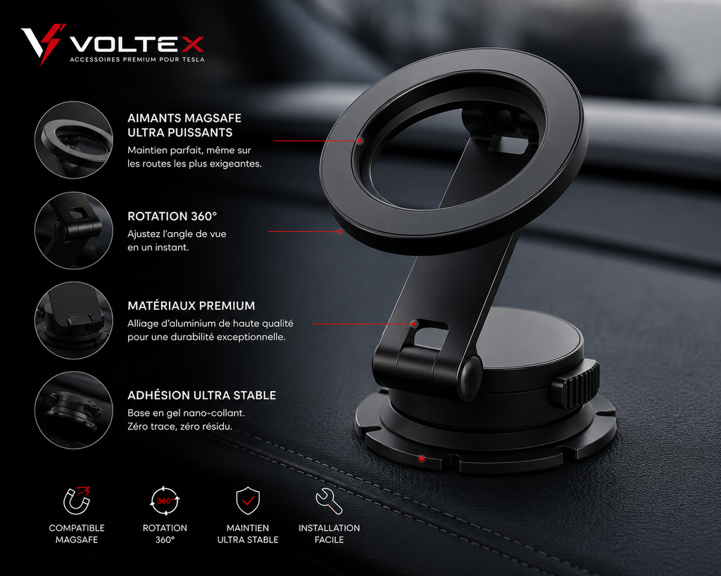 Support Téléphone Magnétique Tesla | MagSafe Premium | Voltex