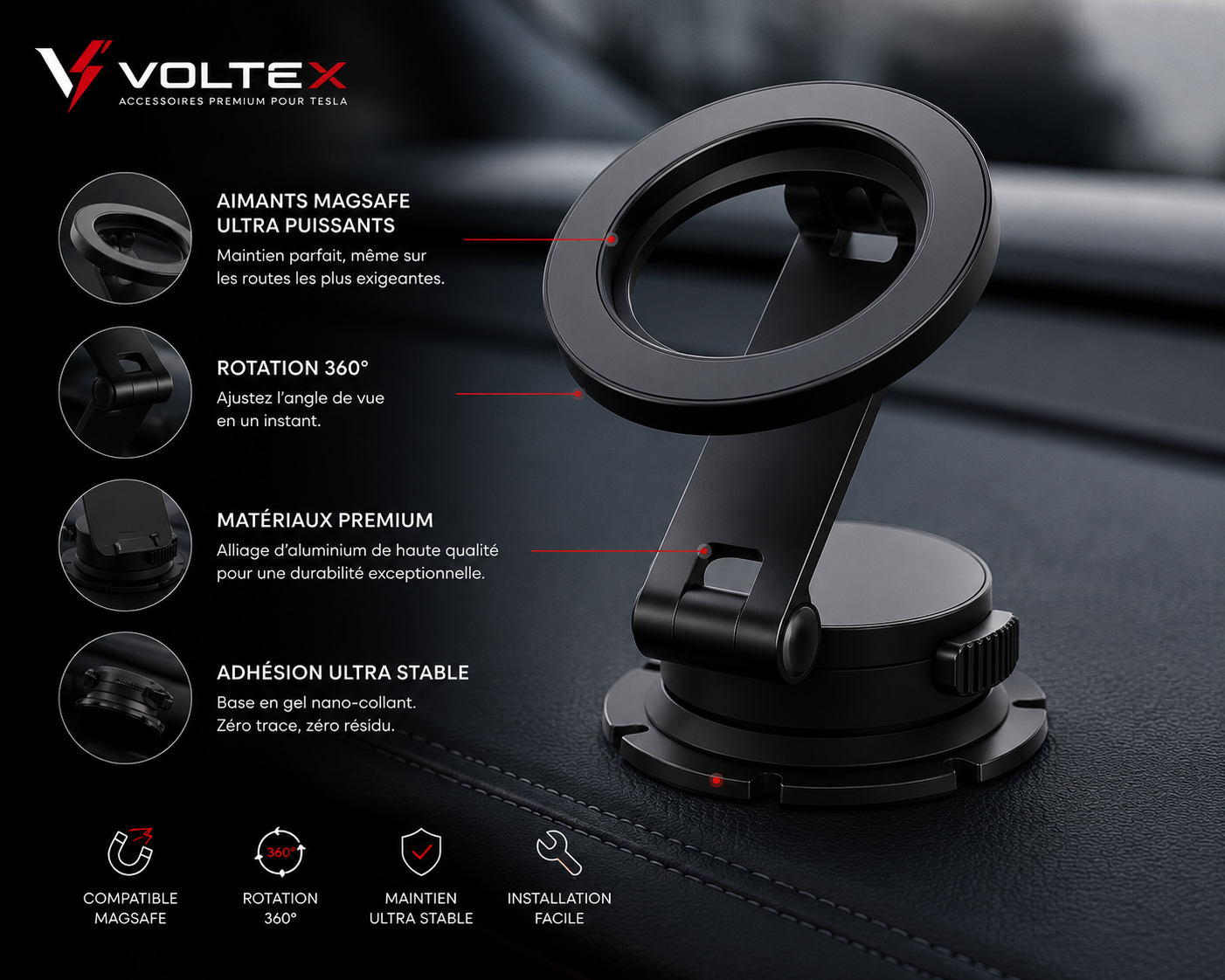 Support Téléphone Magnétique Tesla | MagSafe Premium | Voltex