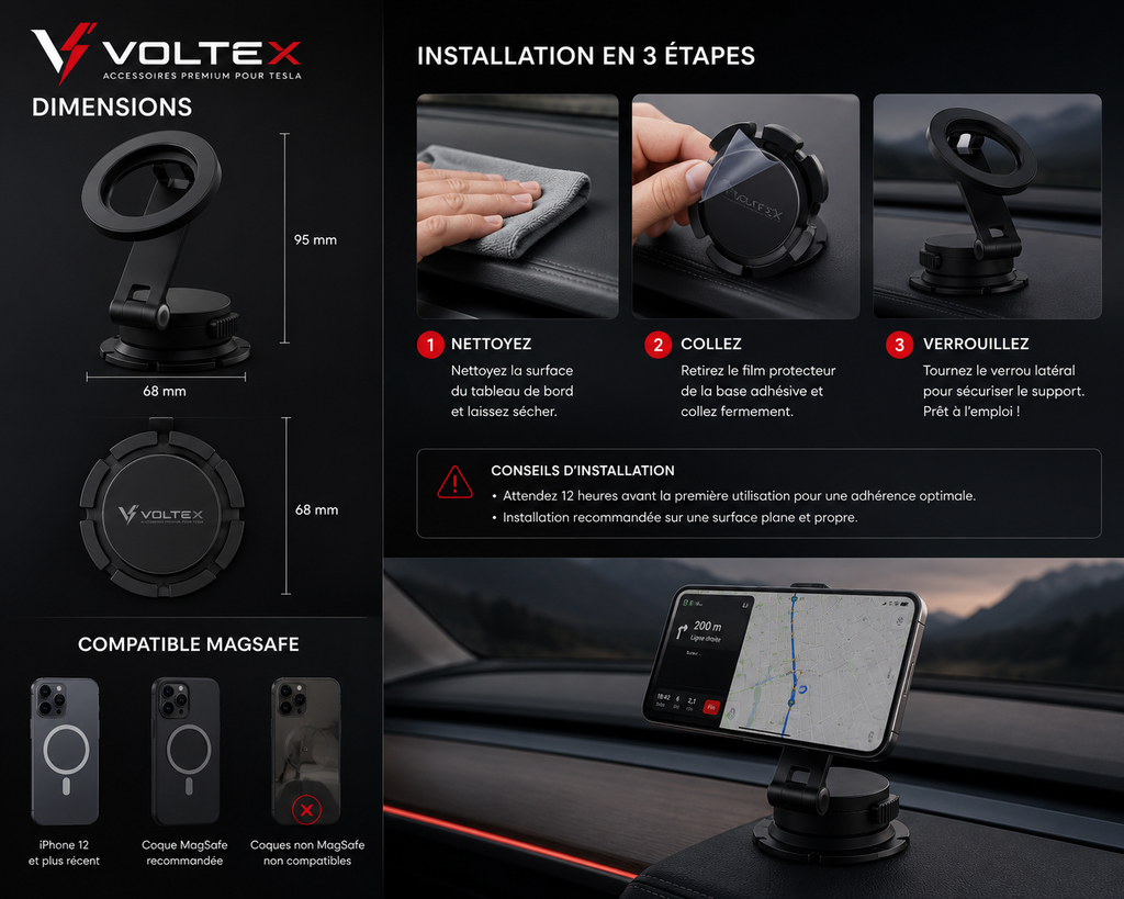 Support Téléphone Magnétique Tesla | MagSafe Premium | Voltex