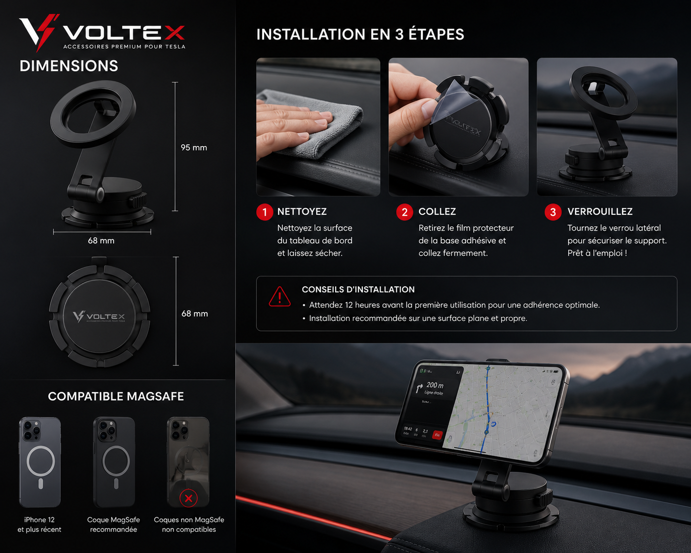 Support Téléphone Magnétique Tesla | MagSafe Premium | Voltex
