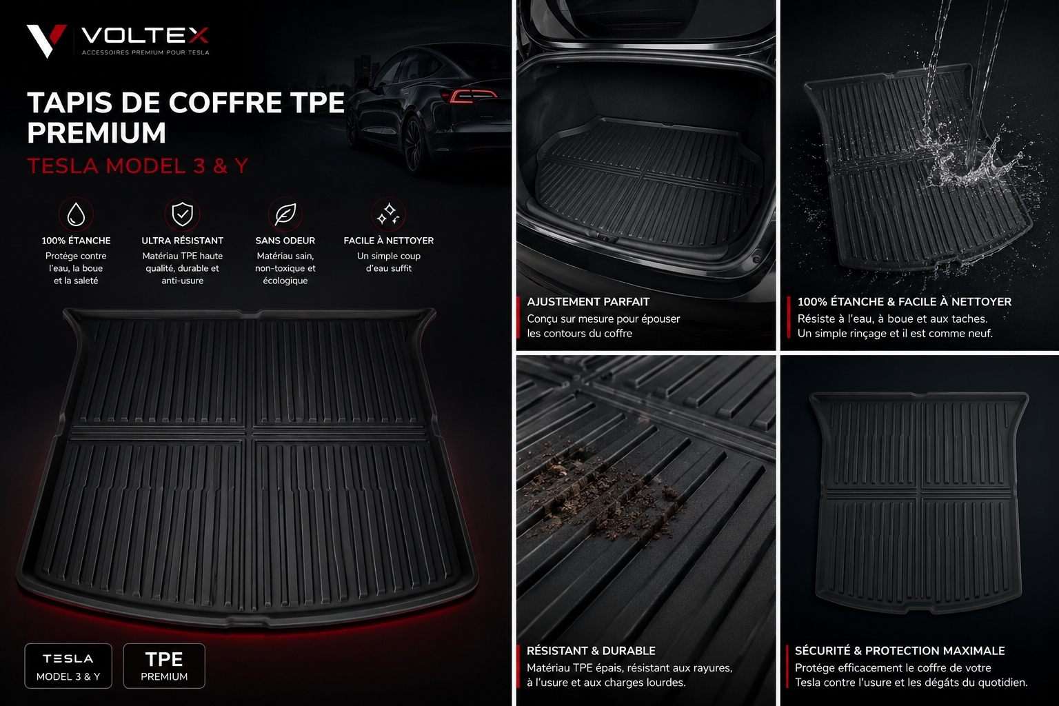 Tapis de coffre Premium Tesla Model 3/Y – Protection sur mesure