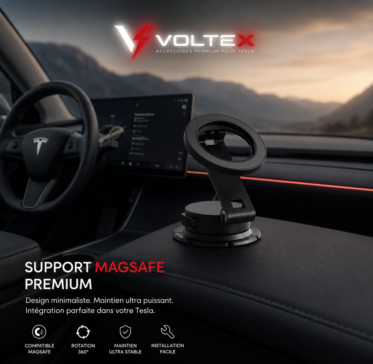 Support Téléphone Magnétique Tesla | MagSafe Premium | Voltex